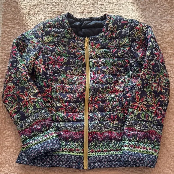 Lilly Pulitzer reversible down jacket Navy/floral - Picture 3 of 17